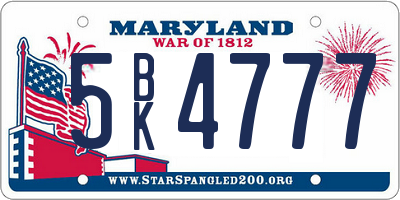 MD license plate 5BK4777