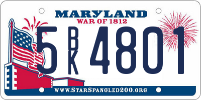 MD license plate 5BK4801