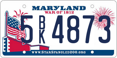 MD license plate 5BK4873