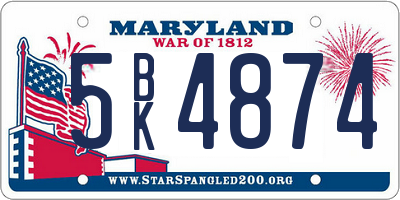 MD license plate 5BK4874