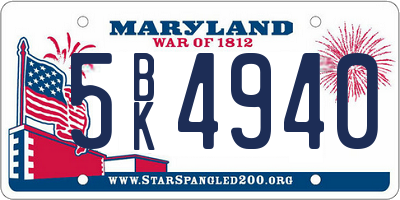 MD license plate 5BK4940