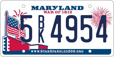 MD license plate 5BK4954