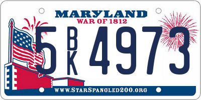 MD license plate 5BK4973