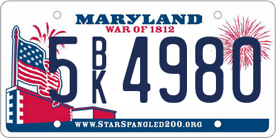 MD license plate 5BK4980