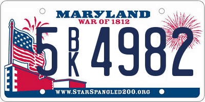 MD license plate 5BK4982