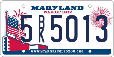 MD license plate 5BK5013