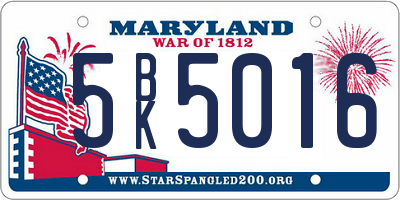 MD license plate 5BK5016