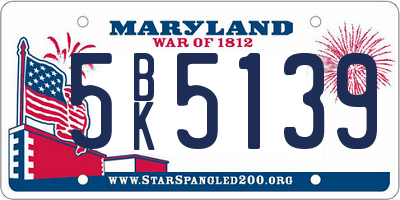 MD license plate 5BK5139