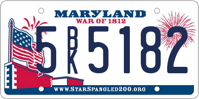 MD license plate 5BK5182