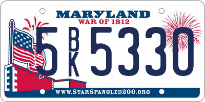 MD license plate 5BK5330