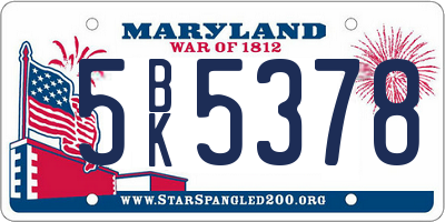 MD license plate 5BK5378
