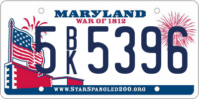 MD license plate 5BK5396