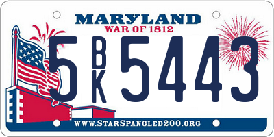 MD license plate 5BK5443