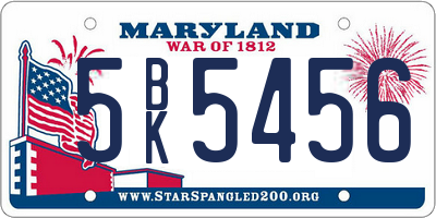 MD license plate 5BK5456