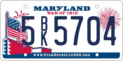 MD license plate 5BK5704