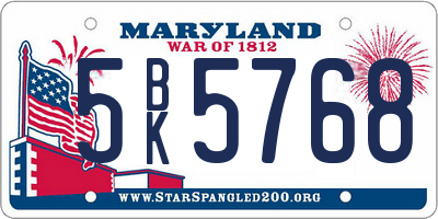 MD license plate 5BK5768