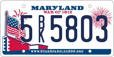 MD license plate 5BK5803