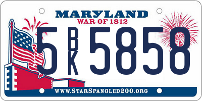 MD license plate 5BK5858