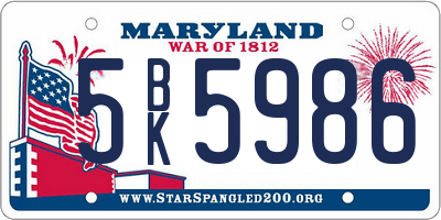 MD license plate 5BK5986