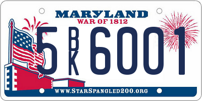 MD license plate 5BK6001