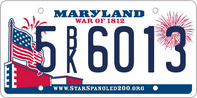 MD license plate 5BK6013