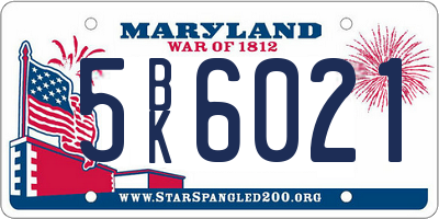 MD license plate 5BK6021