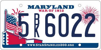 MD license plate 5BK6022