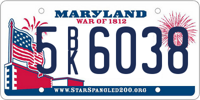 MD license plate 5BK6038