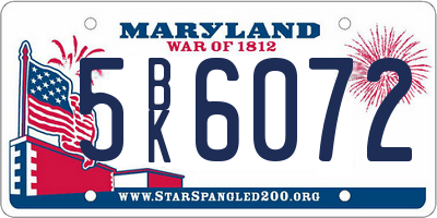 MD license plate 5BK6072