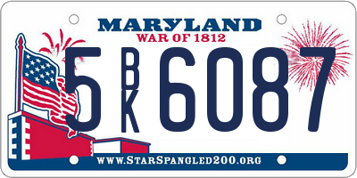 MD license plate 5BK6087