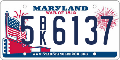 MD license plate 5BK6137