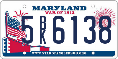 MD license plate 5BK6138