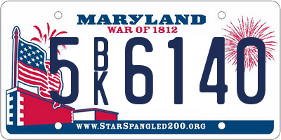 MD license plate 5BK6140