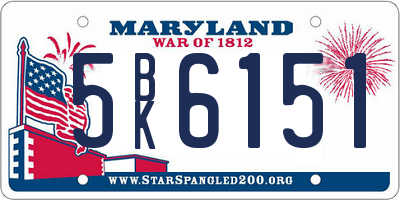 MD license plate 5BK6151