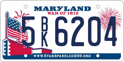 MD license plate 5BK6204