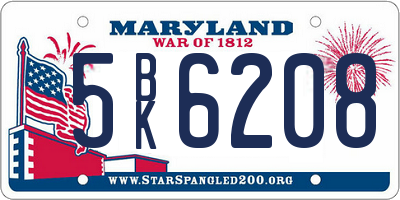 MD license plate 5BK6208