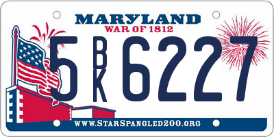MD license plate 5BK6227