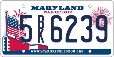 MD license plate 5BK6239