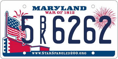 MD license plate 5BK6262