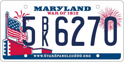 MD license plate 5BK6270