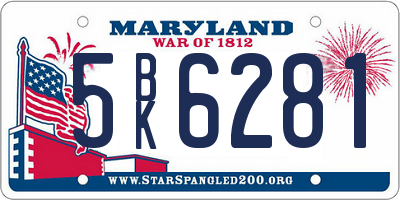 MD license plate 5BK6281