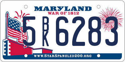 MD license plate 5BK6283