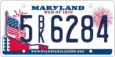 MD license plate 5BK6284