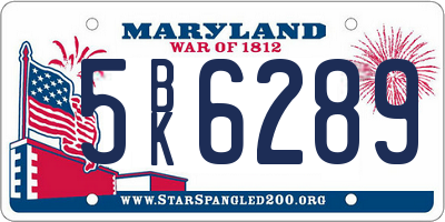 MD license plate 5BK6289