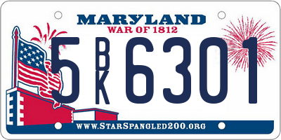 MD license plate 5BK6301