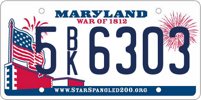 MD license plate 5BK6303