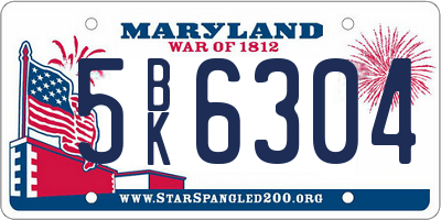 MD license plate 5BK6304