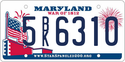 MD license plate 5BK6310