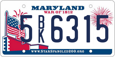 MD license plate 5BK6315