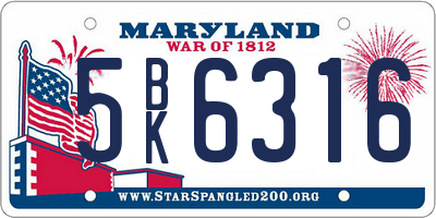 MD license plate 5BK6316